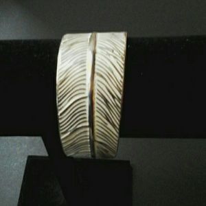 White & Gold Leaf/Feather Cuff Bracelet